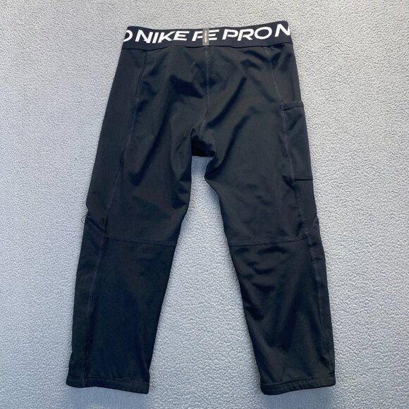 Boys Nike Dri Fit 3/4‎ Running Compression Tights Size Medium Black,Pocket - Picture 2 of 12